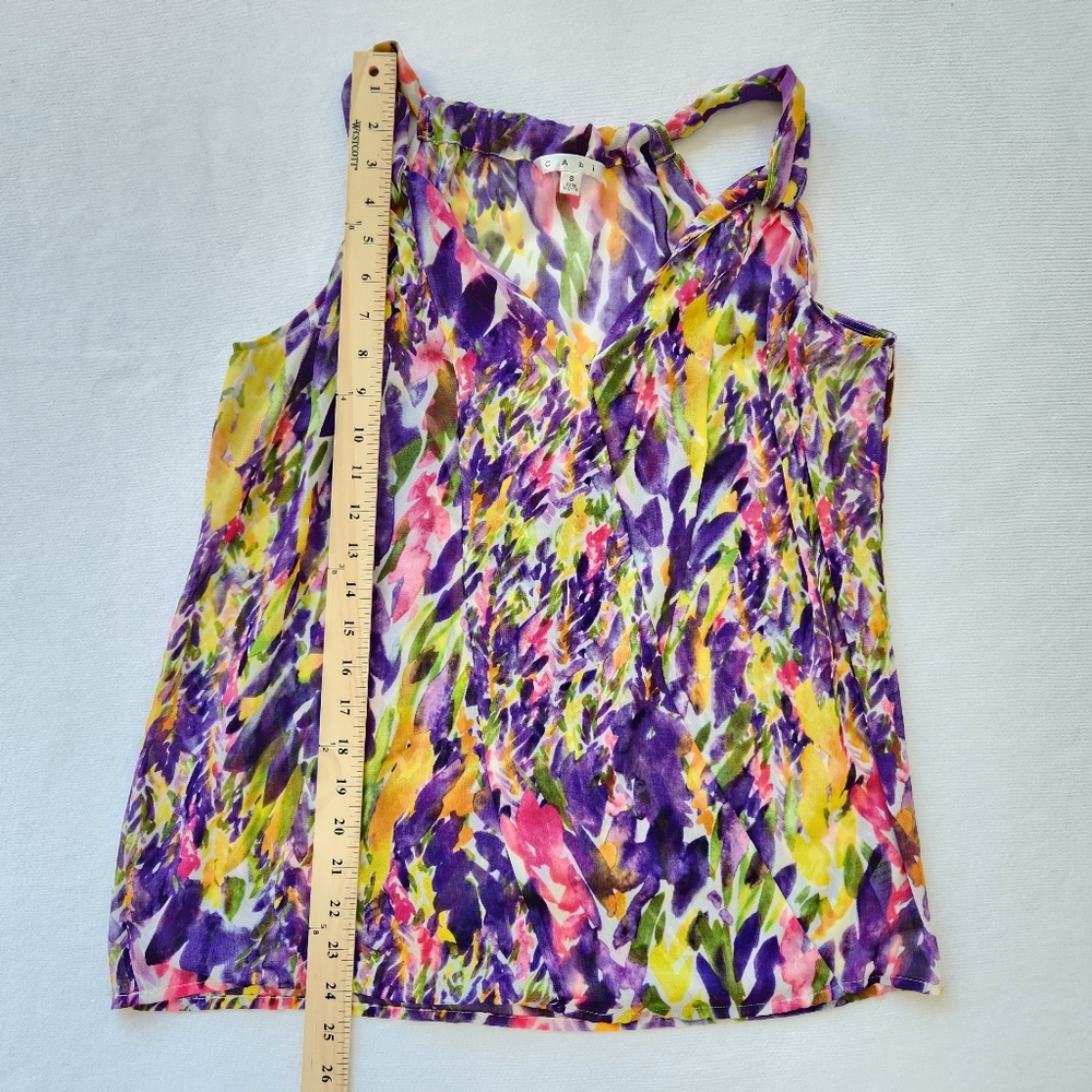 Cabi Pretty Summer Floral Sheer Blouse Faux Wrap Sleeveless Tank Top Small - Picture 12 of 16
